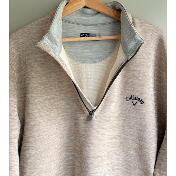 CALLAWAY Performance Fleece Pullover 1/4 Zip Sweater Beige Golf Outdoors XXL - Picture 2 of 11